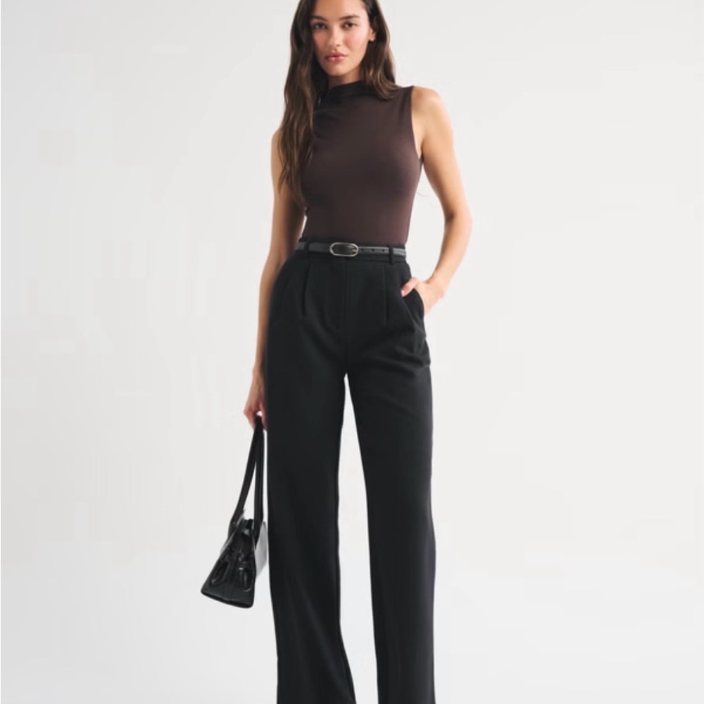 Abercrombie & Fitch Black High-Waist Tailored Trousers